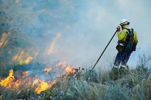 火との戦いだ 野火と戦う消防士 — ストック写真