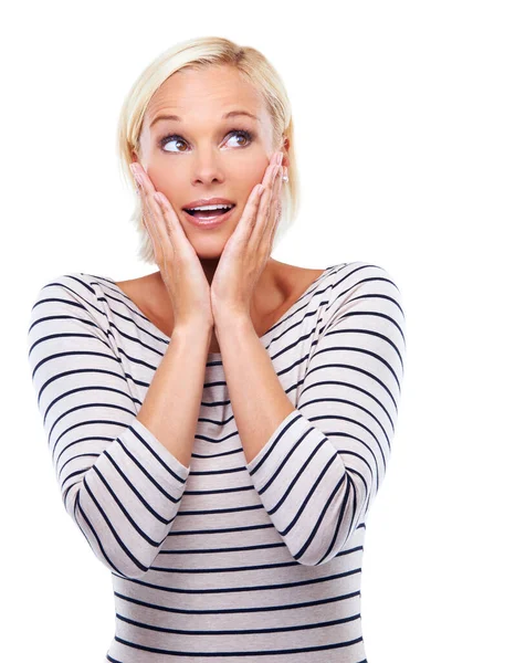 Real Studio Shot Attractive Young Woman Looking Surprised Isolated White — Stock Photo, Image