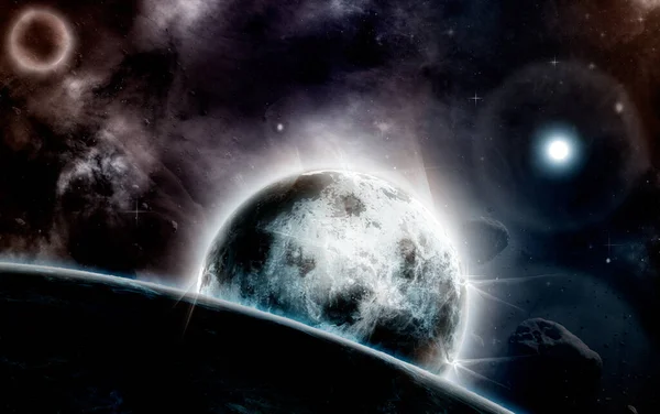 Planetas Lunas Orbitando Través Del Vasto Espacio Todo Diseño Esta — Foto de Stock