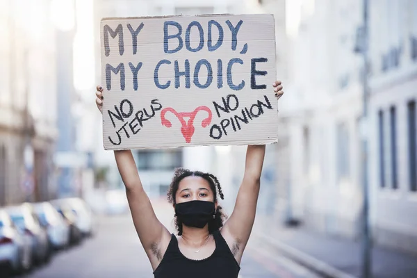 Vrijheid Protest Abortus Met Een Vrouw Een Poster Strijdend Voor — Stockfoto