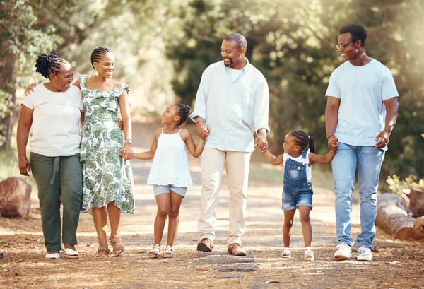 Musta Iso Perhe Rakkaus Kävely Luonnossa Ulkona Tai Ulkona Lomalla — kuvapankkivalokuva