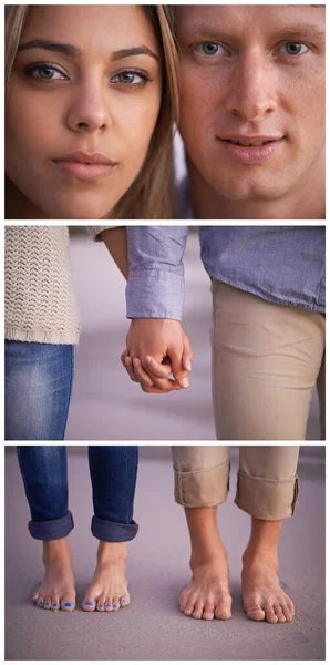 Níveis Amor Vista Dividida Jovem Casal Diferentes Cenas Retratando Juntos — Fotografia de Stock