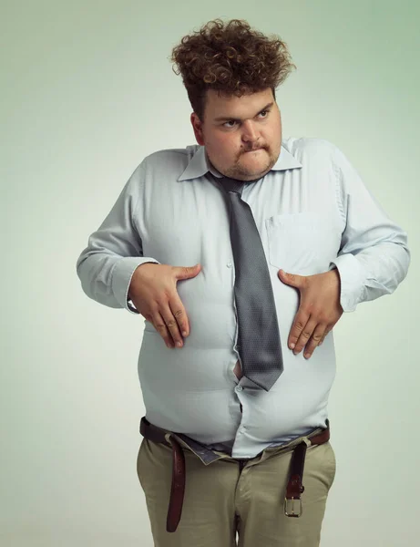 Think Its Time Lose Some Weight Overweight Man Holding His — Stock Photo, Image