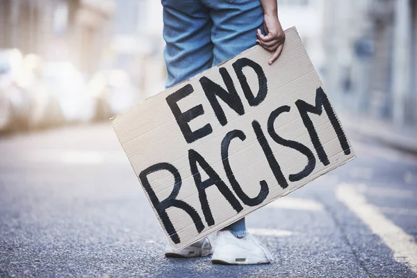 Cartaz Protesto Para Acabar Com Racismo Acabar Com Discriminação Racial — Fotografia de Stock