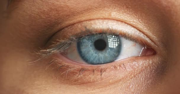 Zoom Auf Blaues Auge Frau Und Vision Für Die Menschheit — Stockvideo