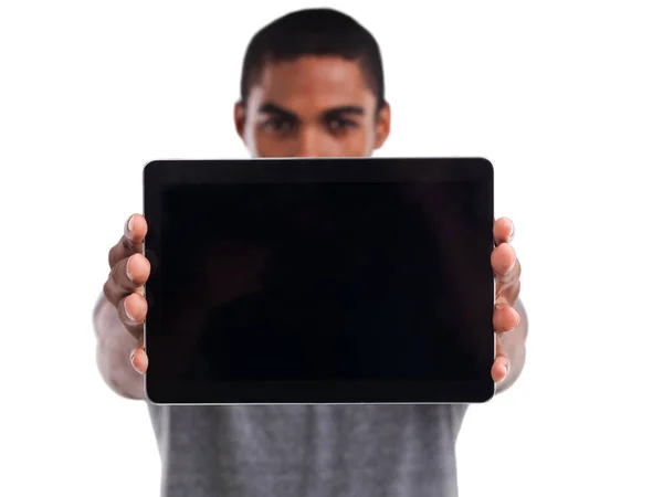Tecnologia Inteligente Facilita Tudo Jovem Segurando Tablet Digital — Fotografia de Stock