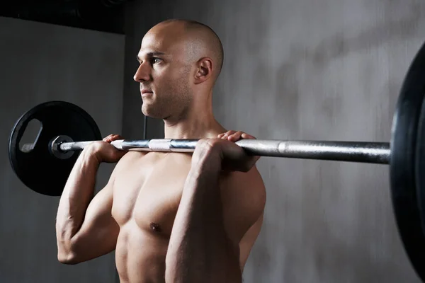 Heben Wie Ein Chef Ein Mann Der Fitnessstudio Mit Gewichten — Stockfoto