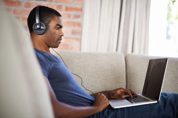 Focused His Work Handsome Young Man Using His Laptop While — Stock Photo, Image