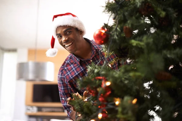 Christmas Favourite Time Year Handsome Young Man Getting Christmas Spirit — Stock Photo, Image