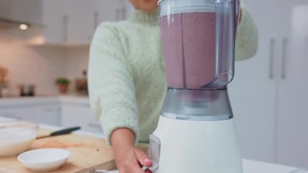 Woman Smoothie Drink Blender Healthy Clean Diet Lifestyle Her Kitchen — Stock Video