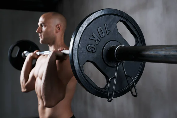 Lift Heavy Home Man Working Out Weights Gym — Stock Photo, Image