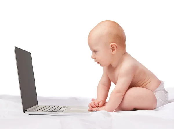 Hes Already Learning Ways Technology Studio Shot Baby Boy Sitting Royalty Free Stock Photos