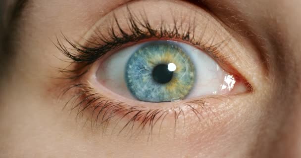 Primer Plano Mujer Con Ojos Verdes Azules Lentes Contacto Para — Vídeo de stock