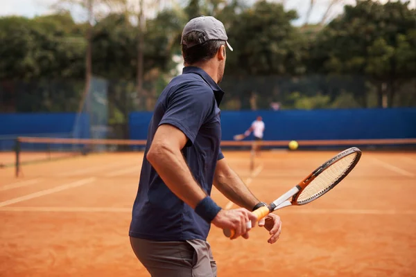 Loro Amici Grandi Rivali Campo Due Tennisti Maschi Sul Campo — Foto Stock