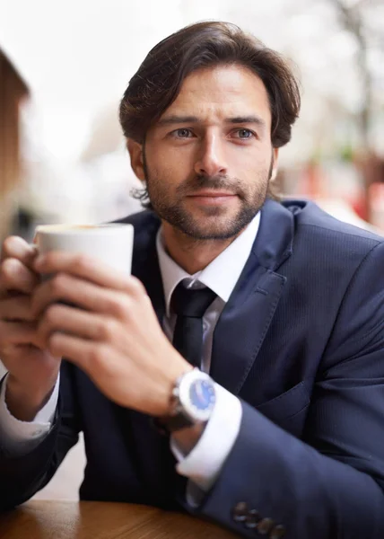 Nothing More Relaxing Good Cup Coffee Thoughtful Businessman Drinking Coffee — Stock Photo, Image