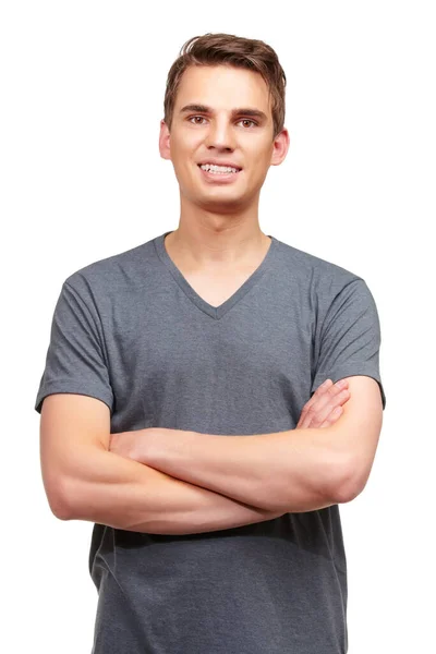 Casually Handsome Cropped Portrait Handsome Young Man Isolated White — Stock Photo, Image