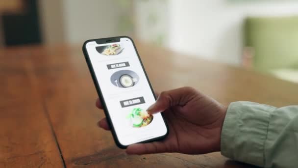 Mat App Telefonsökning Och Händer Internet För Lunch Online Shopping — Stockvideo