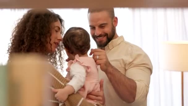 Baby Family Love Girl Her Parents Bonding Together Home Smile — Stock Video