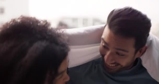 Love Happy Couple Blanket Smile While Relax Bonding Enjoy Fun — Stock Video