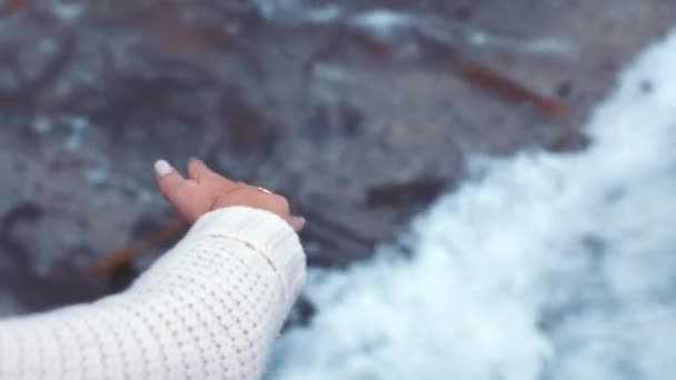 Eller Rahatlayın Elini Sahilde Okyanusa Deniz Tabanına Doğru Hareket Ettiren — Stok video