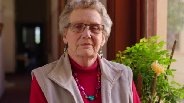 Jubilación Mujer Caucásica Retrato Una Persona Envejecida Con Expresión Facial — Vídeos de Stock