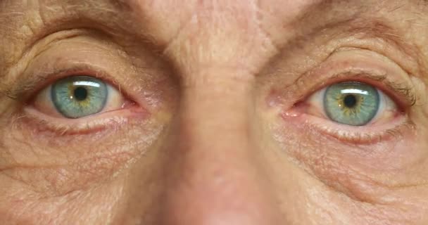 Homem Sênior Olhos Azuis Surpresa Movimento Piscar Olhos Com Wow — Vídeo de Stock