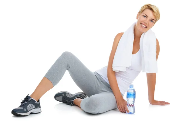 She Promotes Exercise Healthy Eating Sporty Young Woman Isolated White — Stock Photo, Image