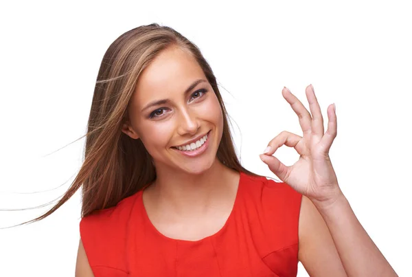 Primera Clase Una Atractiva Joven Mujer Dando Señal —  Fotos de Stock