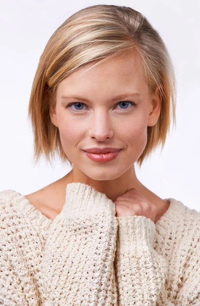 Allemaal Natuurlijke Stijl Schoonheid Studio Portret Van Een Mooie Glimlachende — Stockfoto