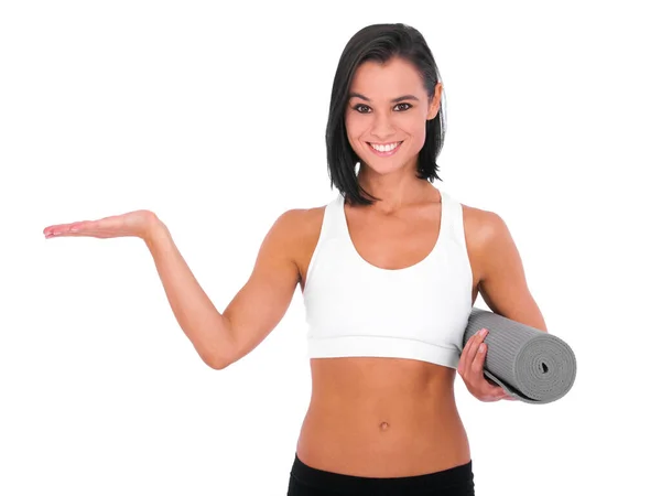 Heres Resposta Suas Necessidades Fitness Uma Jovem Mulher Saudável Sorrindo — Fotografia de Stock