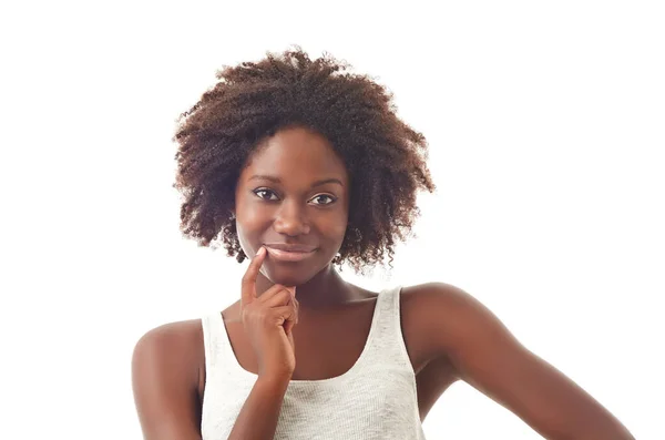 Des Expressions Positives Une Jeune Femme Sur Fond Blanc — Photo