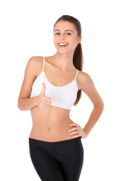 Tetszik Pozitív Hozzáállásod Fitneszhez Egy Vonzó Fiatal Tornatermi Viselet Amely — Stock Fotó