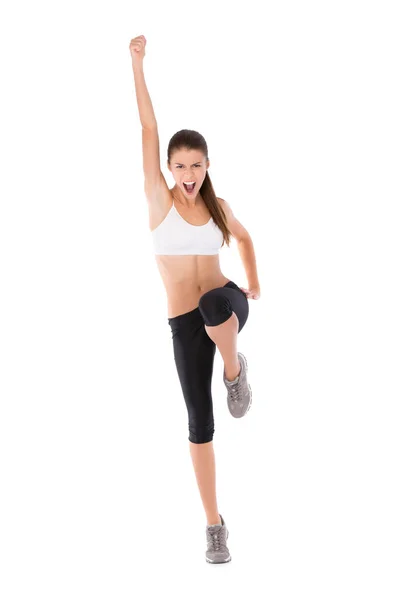 Toegewijd Aan Fitness Een Aantrekkelijke Jonge Vrouw Werken Tegen Een — Stockfoto