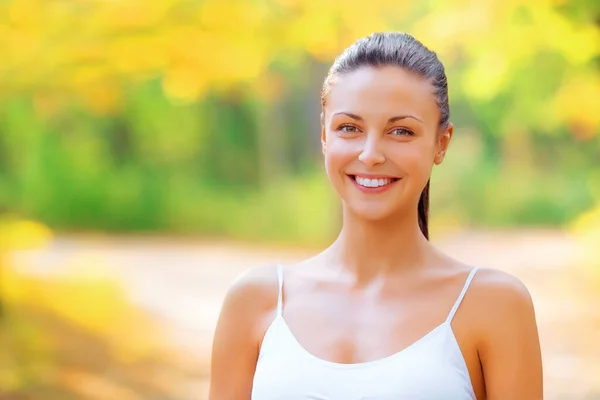 Feeling Great Health Portrait Fit Young Woman Standing Park Autumn — Stock Photo, Image