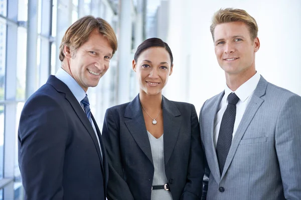 Etica Del Lavoro Guida Tre Uomini Affari Sorridenti Insieme — Foto Stock