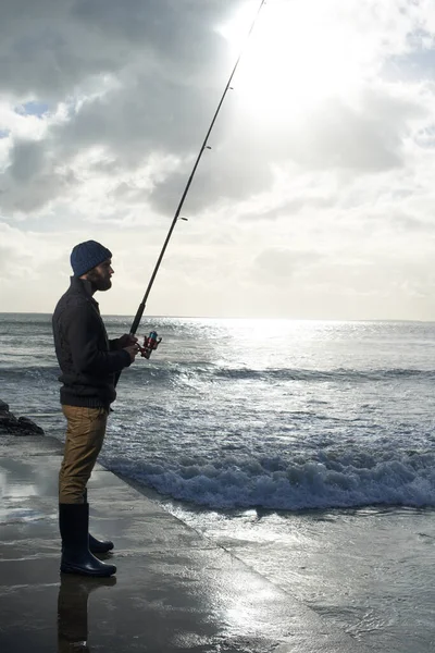 Prend Son Temps Pour Grosse Prise Prise Vue Complète Pêcheur — Photo