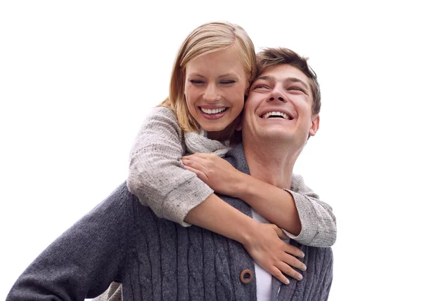 Playful Piggybacking Young Woman Recieving Piggyback Ride Her Boyfriend — Stock Photo, Image