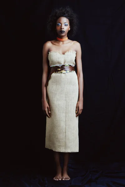 Een Afrikaanse Koningin Een Mooie Jonge Afrikaanse Vrouw Poseren Studio — Stockfoto