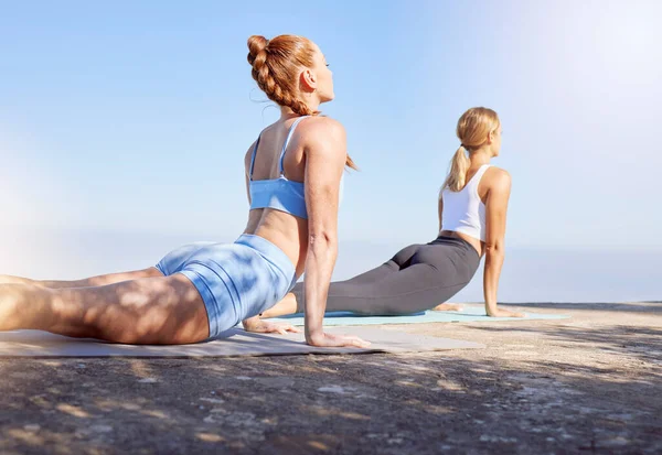 Женщины Йога Тренировки Кобры Свежем Воздухе Хорошего Самочувствия Баланса Сильного — стоковое фото