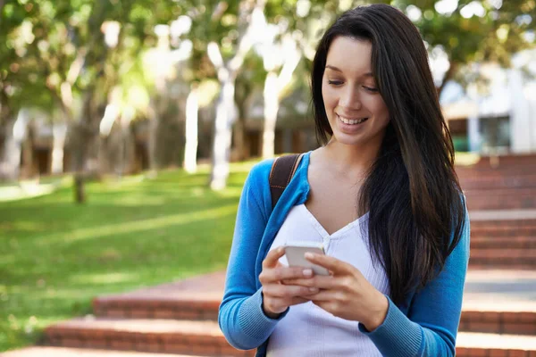 Keeping Touch While Classes Cropped View College Student Sending Text — Stock Photo, Image