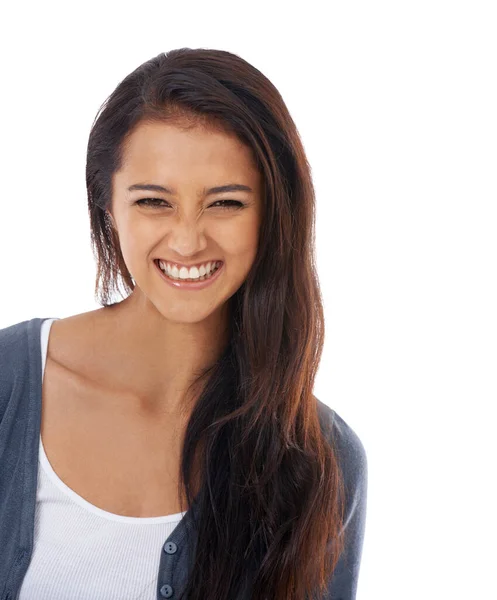 Alegría Franca Una Hermosa Joven Mujer Étnica Sonriendo Sobre Fondo —  Fotos de Stock