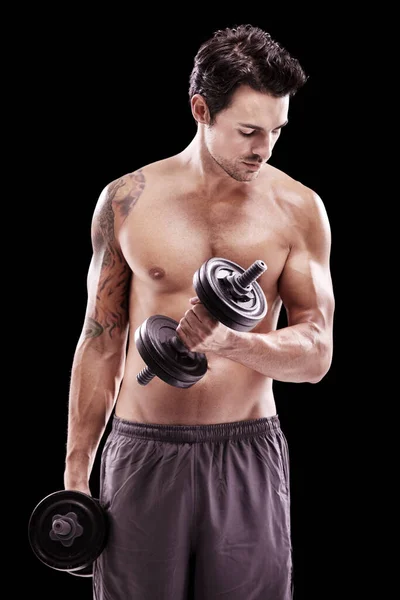Looking Good Studio Shot Bare Chested Young Man Lifting Dumbbells — Stock Photo, Image