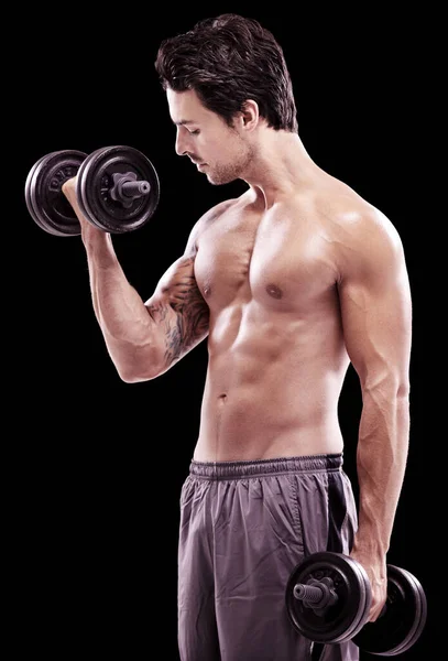 Keeping Well Toned Side View Bare Chested Young Man Lifting — Stock Photo, Image