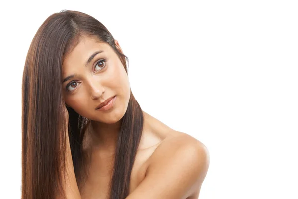 Cuidar Pele Cabelo Dela Uma Jovem Mulher Com Cabelo Elegante — Fotografia de Stock