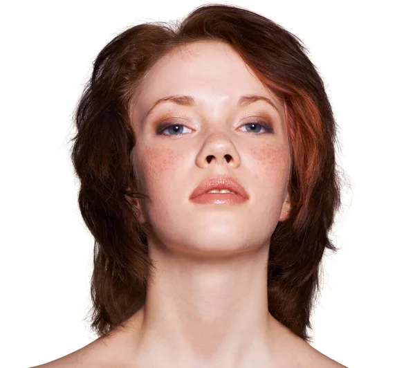 자유롭게 백인에 고립된 여자의 머리와 스튜디오 — 스톡 사진