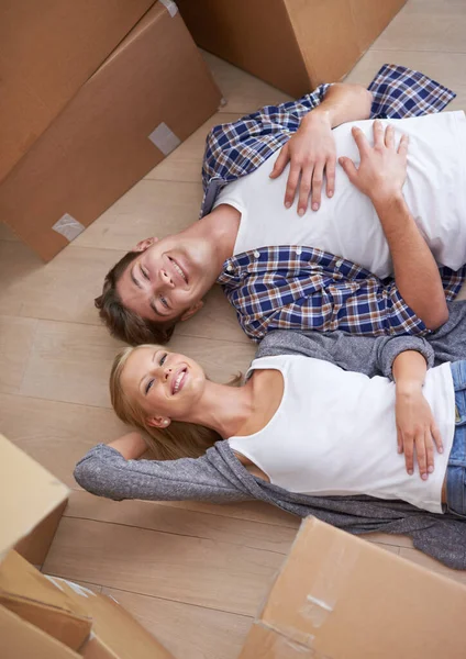 Moving House Really Takes Out You Couple Lying Floor Happily — Stock Photo, Image