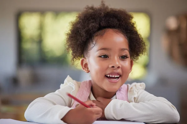 Enfant Apprentissage Écriture Pour Éducation Devoirs Dessin Avec Jamaica Fille — Photo