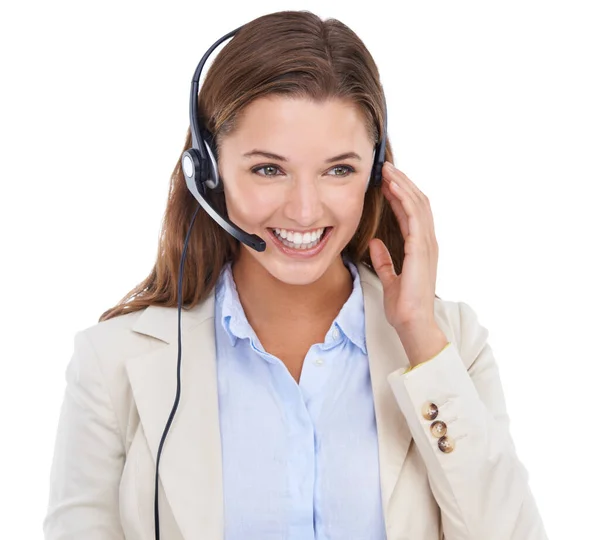 Call Help Young Female Customer Service Representative Talking Headset Isolated — Stock Photo, Image
