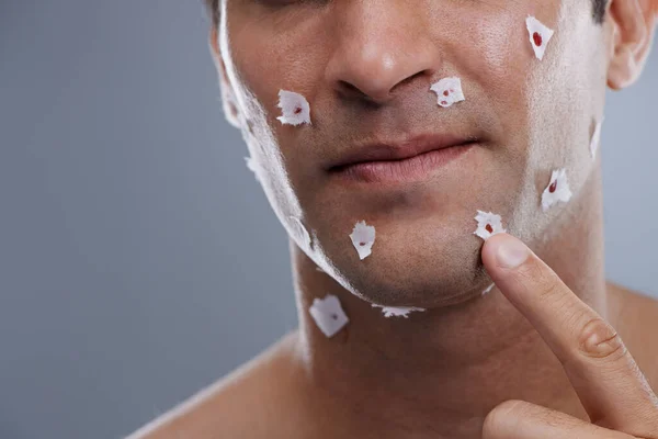 Maybe Should Buy New Razor Young Man Cuts His Face — Stock Photo, Image