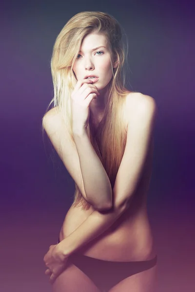 Proud Her Femininity Portrait Beautiful Young Woman Posing Topless Studio — Stock Photo, Image